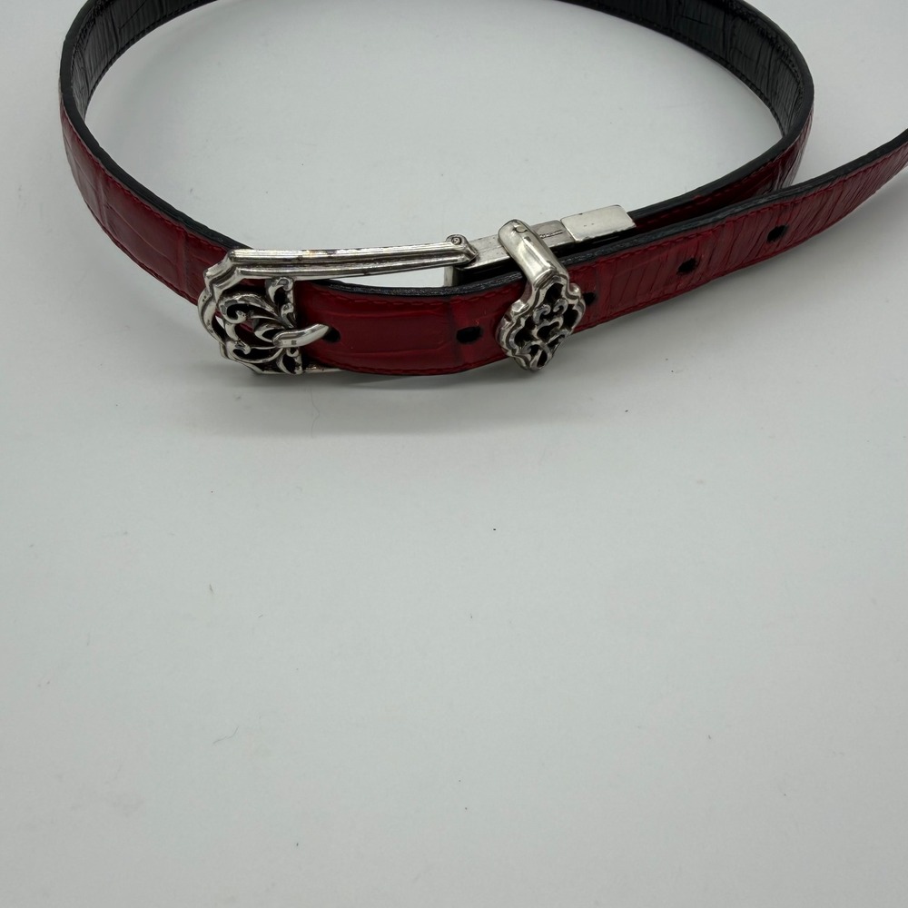 Vintage Brighton Reversible Red Black Croc Leather Belt Size 28 B40107